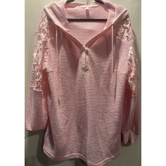 Light Pink Lace Hooded Sweater Plus Size XXL - Picture 1 of 6